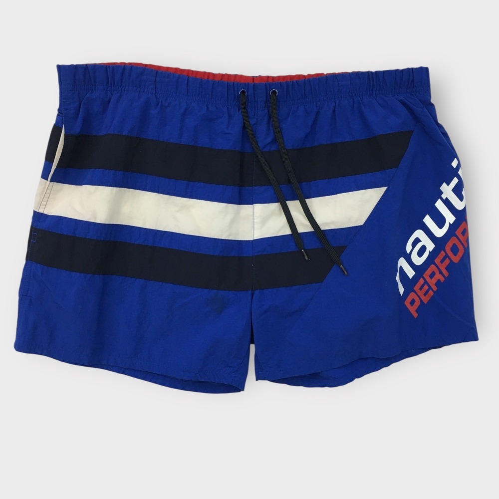 Vintage Nautica Men's Size Large Swim‎ Trunks Blue Striped Swimwear Shorts